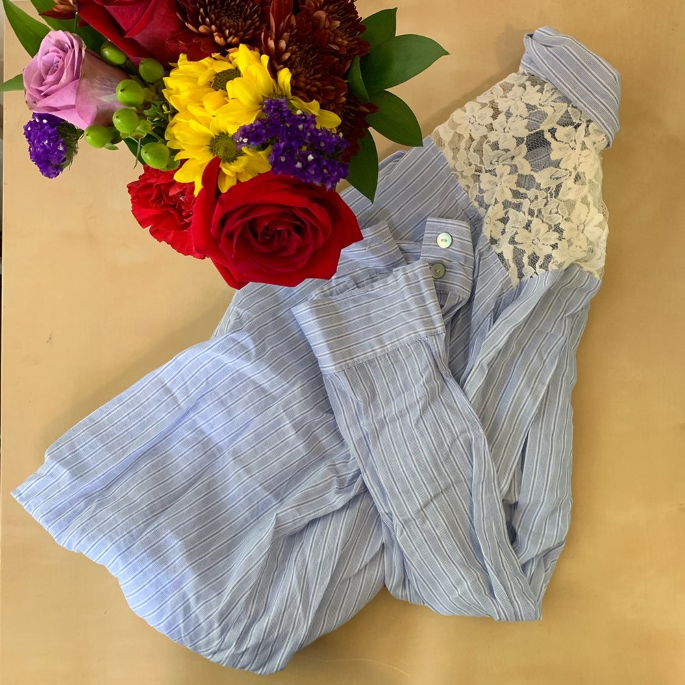 ☀️ Forever 21 Baby Blue Pinstriped Dress Shirt